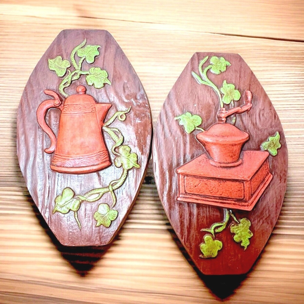 Vintage 70's Coffee Themed Wall Plaques Country Kitchen Farmhouse‎ Rustic Retro